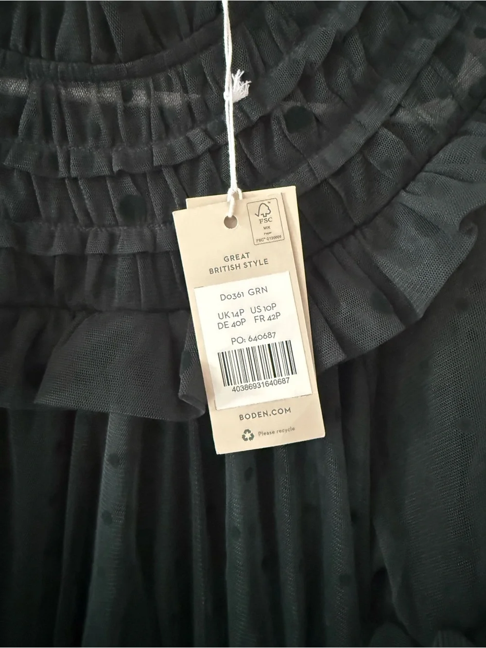 Boden polka dot tulle midi dress size 10P NWT D0361 green